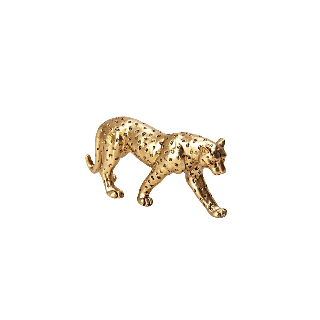 Escultura Leopardo Andando em Poliresina Dourado