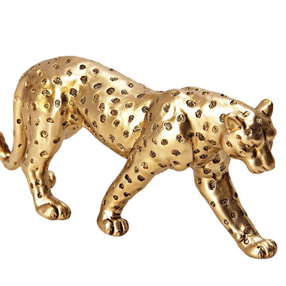 Escultura Leopardo Andando em Poliresina Dourado