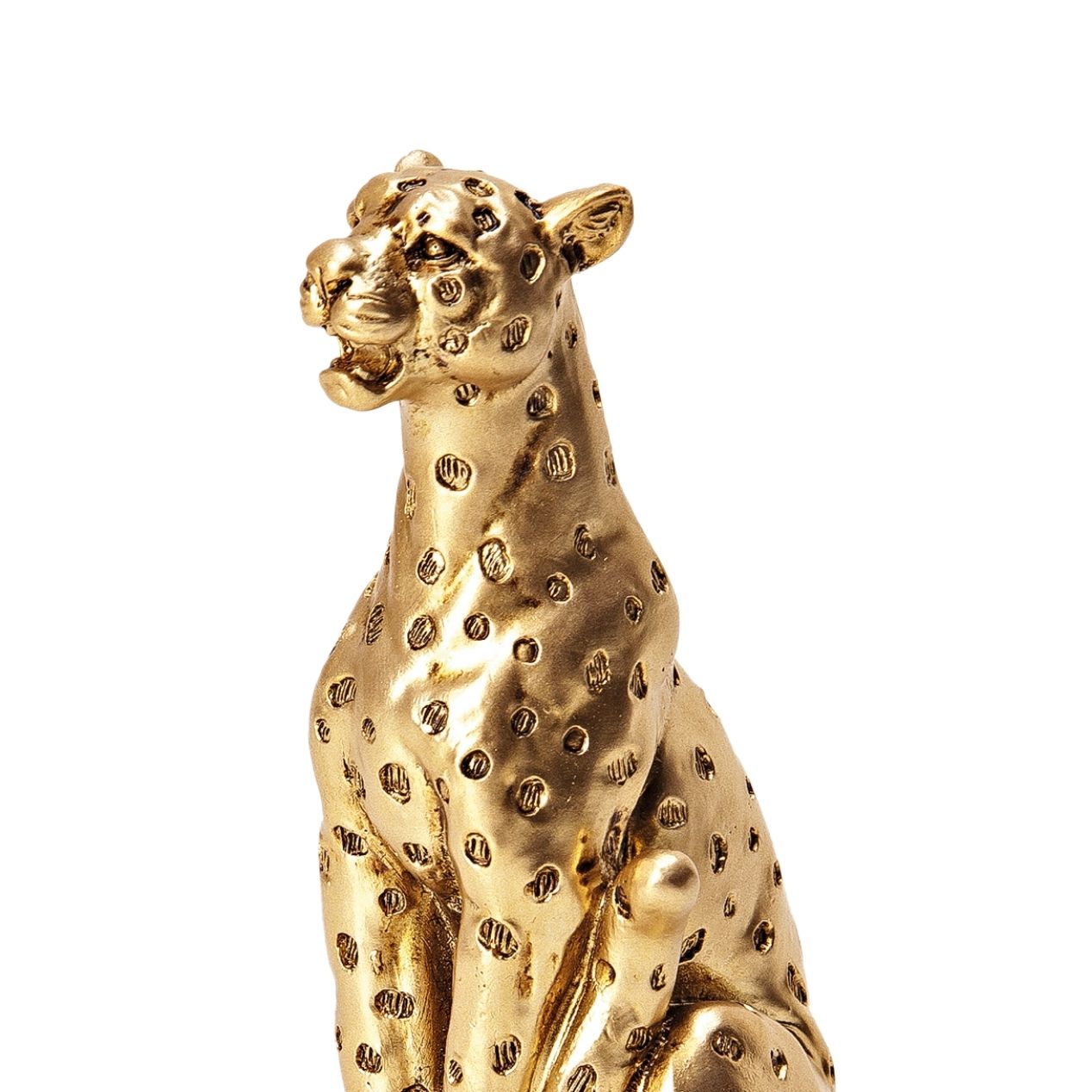 Escultura Leopardo Sentado em Poliresina Dourado